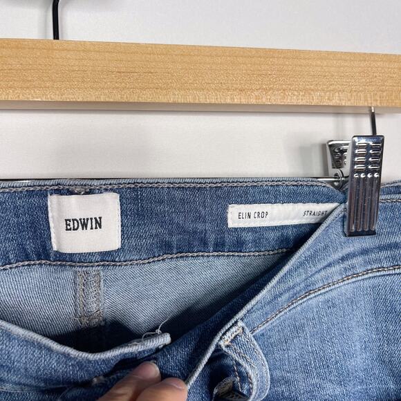 Edwin Womens 28 Elin Crop Straight Jeans Faded Blue Slim Leg Denim Cotton Blend - Picture 9 of 11